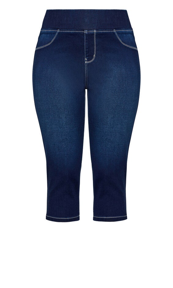 Pull On Cropped Denim Legging - dark wash, , alternate image number 3