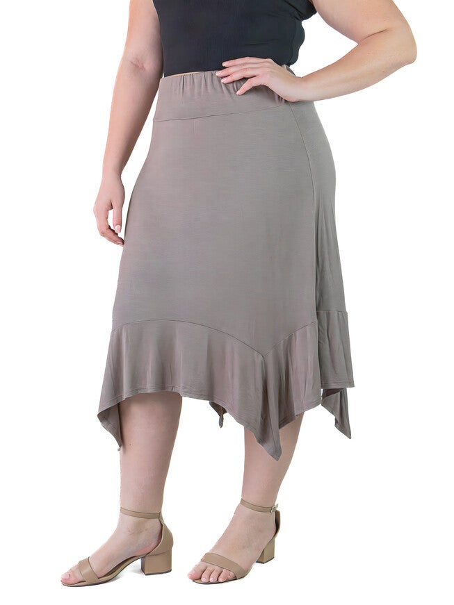 Plus Size Solid Color Knee Length Elastic Waist Handkerchief Skirt, , alternate image number 3