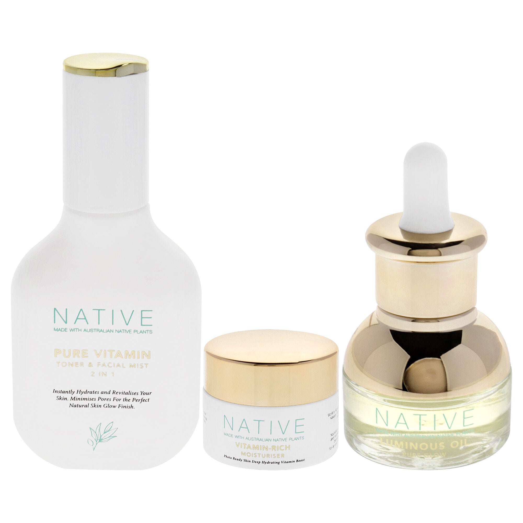 Native Pure Glow Kit by Klara for Women - 3 Pc 1.35 Pure Vitamin Toner and Facial Mist, 0.5oz Vitamin Rich Moisturizer, 0.5oz Luminous Oil Pure Glow, See Description, alternate image number 3