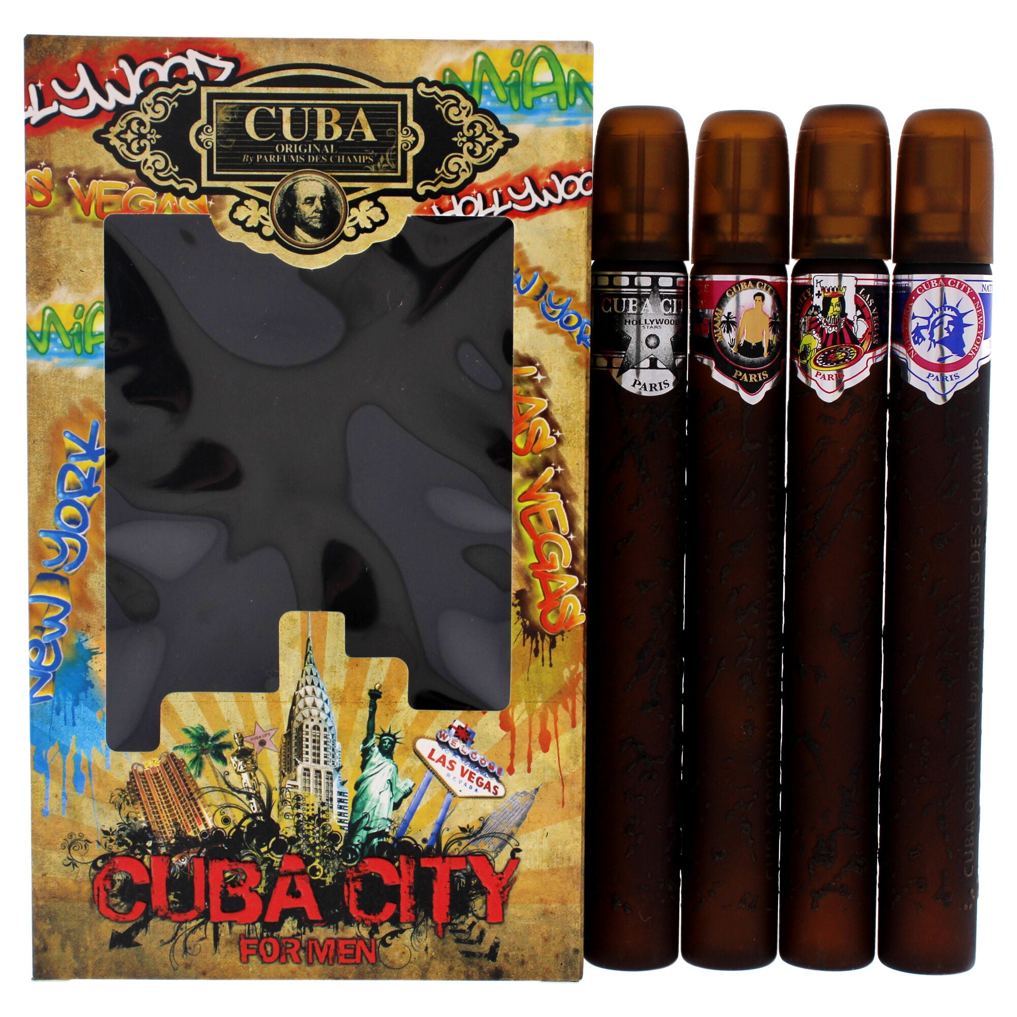 Cuba City by Cuba for Men - 4 Pc Gift Set 1.17oz Hollywood EDT Spray, 1.17oz Miami EDT Spray, 1.17oz Las Vegas EDT Spray, 1.17oz New York EDT Spray, See Description, hi-res image number 0