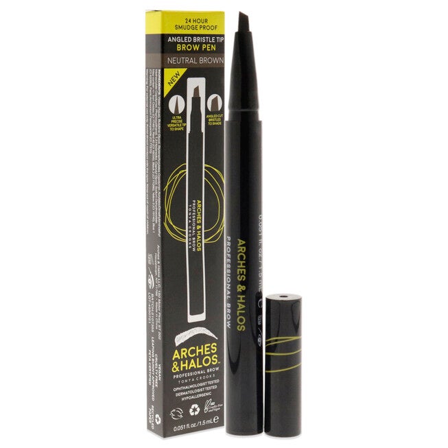 Angled Bristle Tip Waterproof Brow Pen - Neutral Brown by Arches and Halos for Women - 0.051 oz Eyebrow Pencil, See Description, alternate image number 1