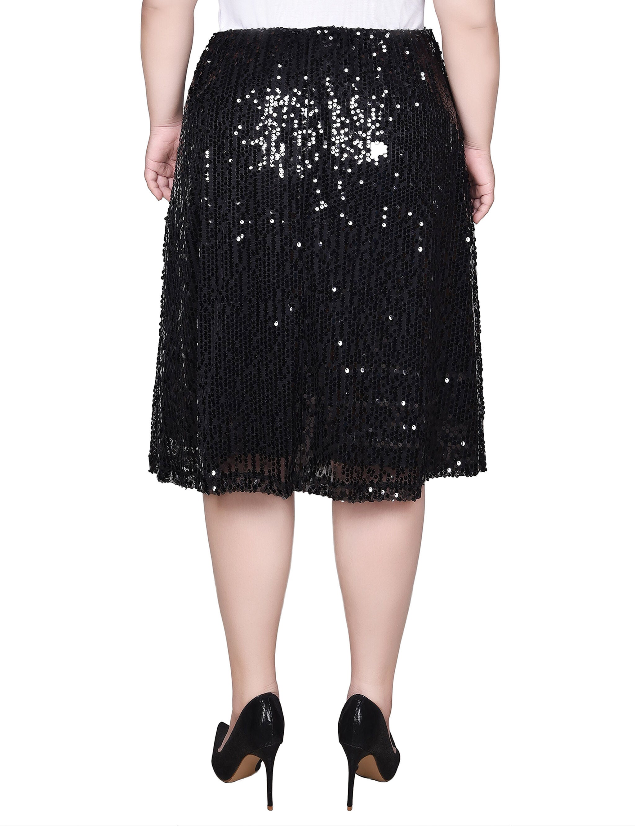 Knee Length Sequined Skirt, Black, alternate image number 1