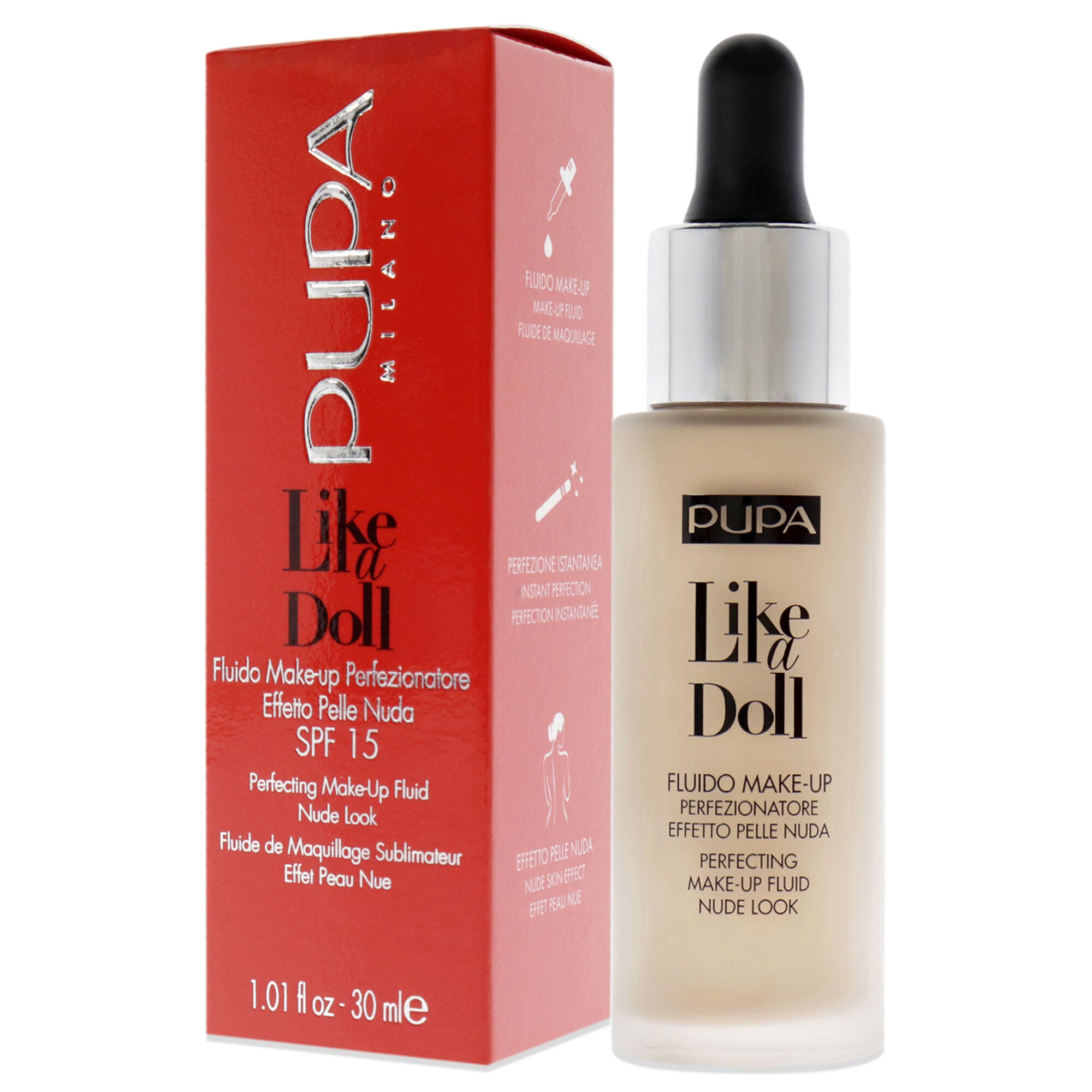 Like A Doll Perfecting Make-Up Fluid Nude Look Foundation SPF 15 - 030 Natural Beige by Pupa Milano for Women - 1.01 oz Foundation, See Description, alternate image number 2