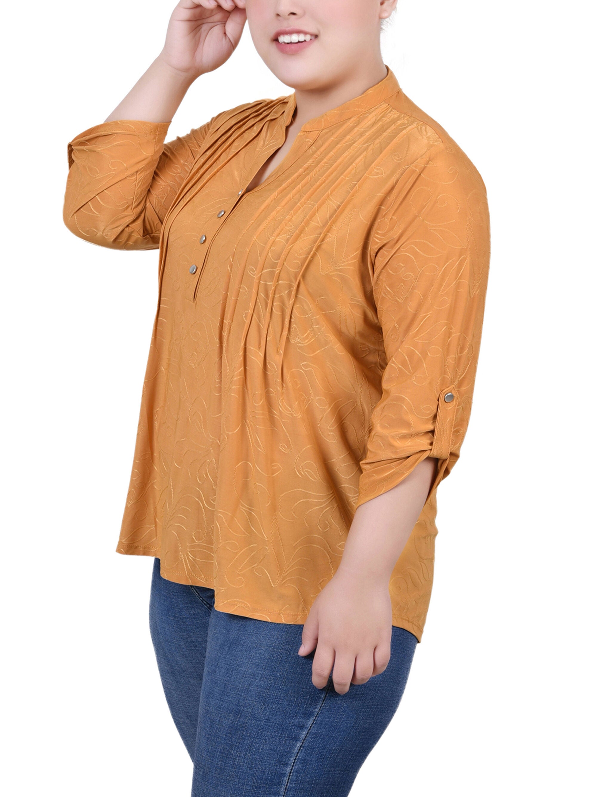 3/4 Roll Tab Pullover Top, Inca Gold, alternate image number 1