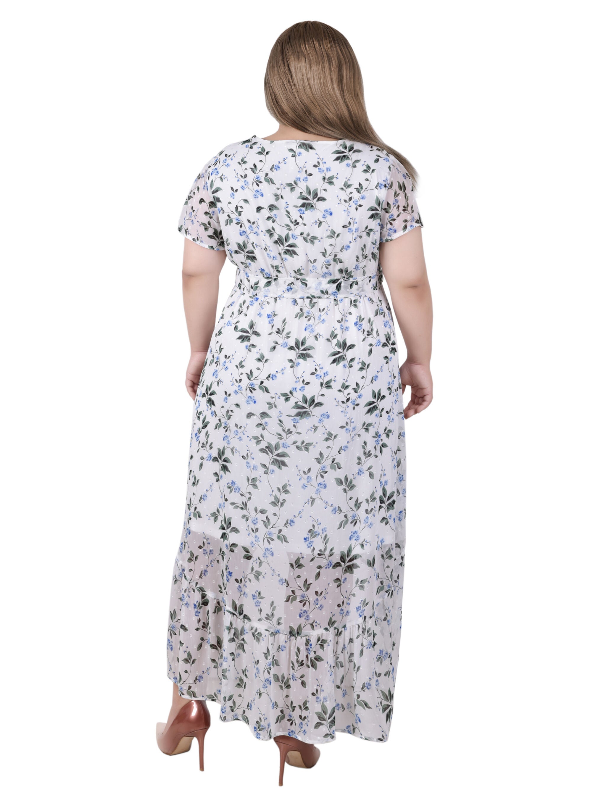 Short Sleeve Hankerchief Hem Chiffon Dress, , alternate image number 3