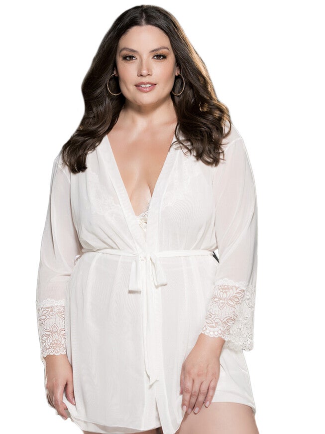 Elegant Peignoir Set, White, hi-res image number 0