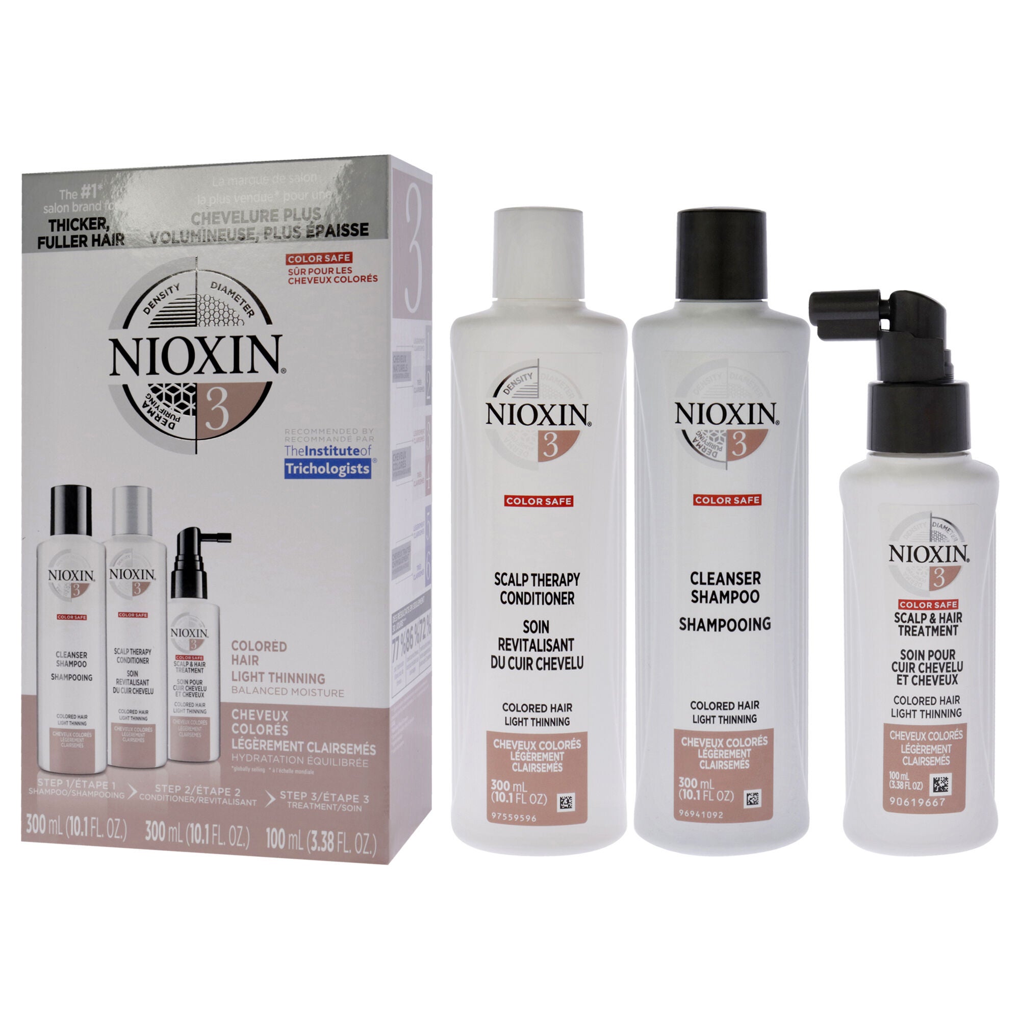System 3 Kit by Nioxin for Unisex - 3 Pc 10.1oz Color Safe Cleanser Shampoo, 10.1 oz Color Conditioner, 1Liter Color Safe Scalp and Hair Treatment, See Description, alternate image number 3