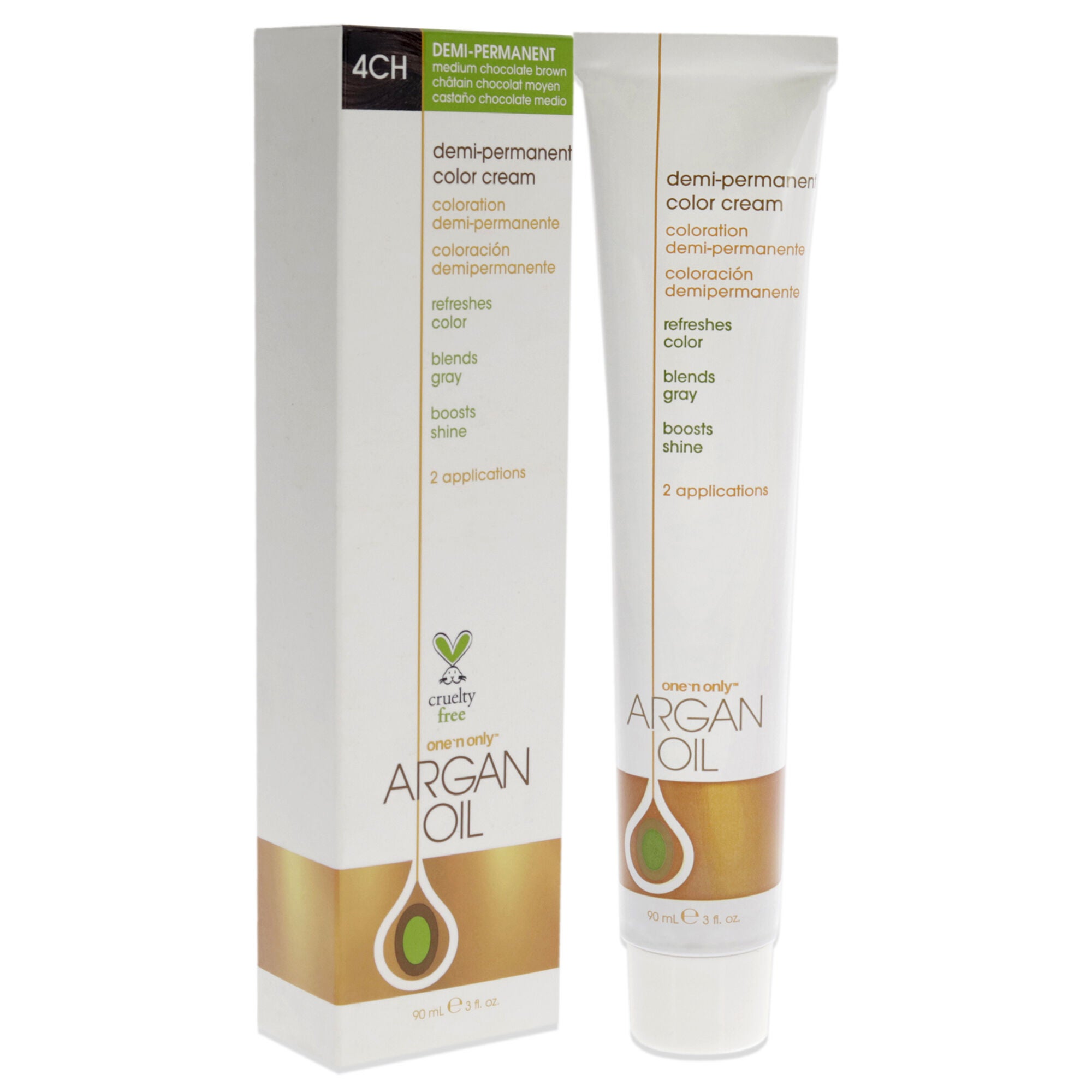 Argan Oil Demi-Permanent Color Cream - 4CH Medium Chocolate Brown by One n Only for Unisex - 3 oz Hair Color, See Description, alternate image number 1