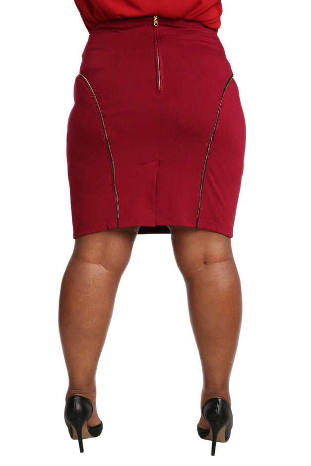 Plus Size Curvy Women's Black Stretch Ponte Zipper Trim Pencil Skirt, , alternate image number 1