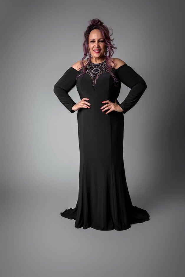 Grace Beaded Cold Shoulder Halter Gown, Silver, hi-res image number 0