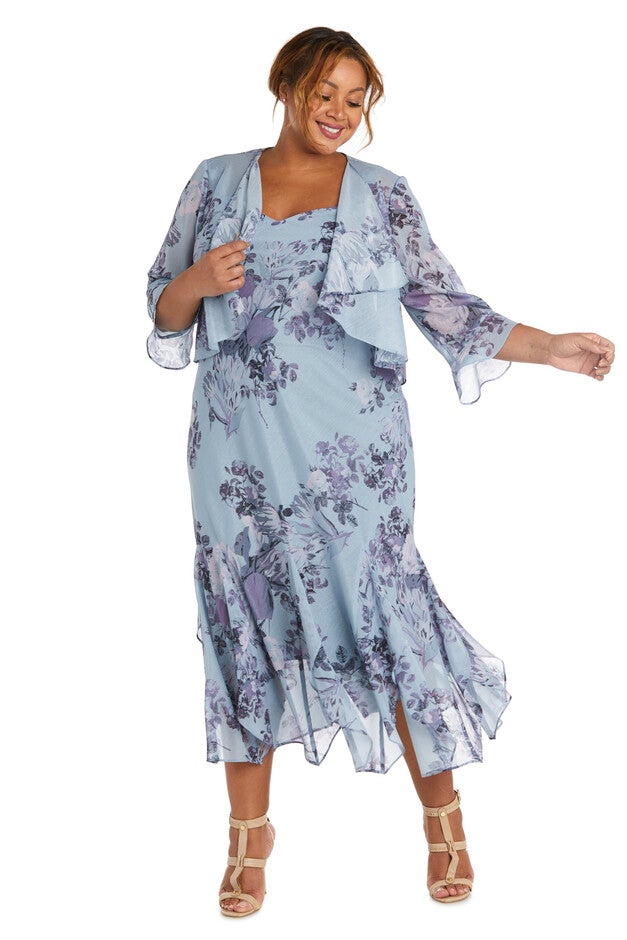 Two-Piece Flyaway Long Daytime Jacket Dress, Blue, hi-res image number null