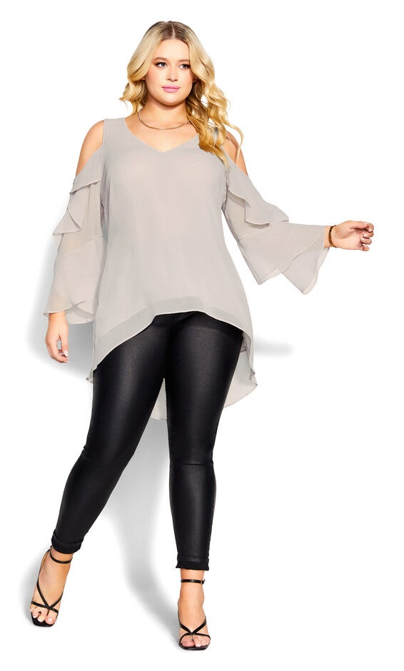 Hi Lo Cold Shoulder Top - champagne, , alternate image number null