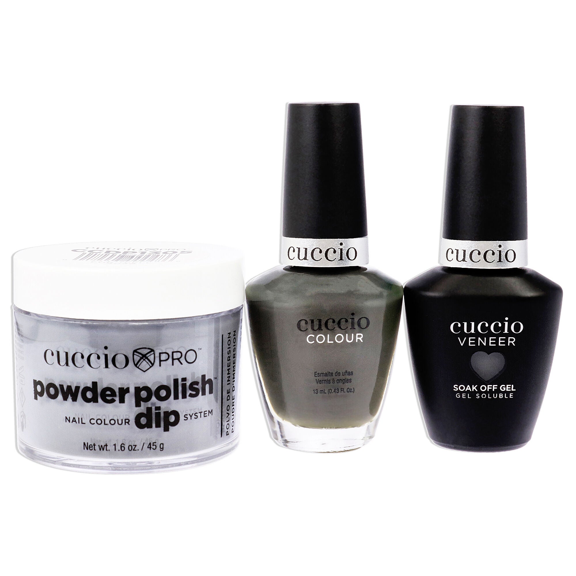 Match Makers Plus Dip - Fur-Well 2020 by Cuccio Colour for Women - 3 Pc 1.6oz Pro Powder Polish Dip System, 0.44oz Veneer Soak Off Gel, 0.43oz Colour Nail Polish, Cool Gray, alternate image number 2