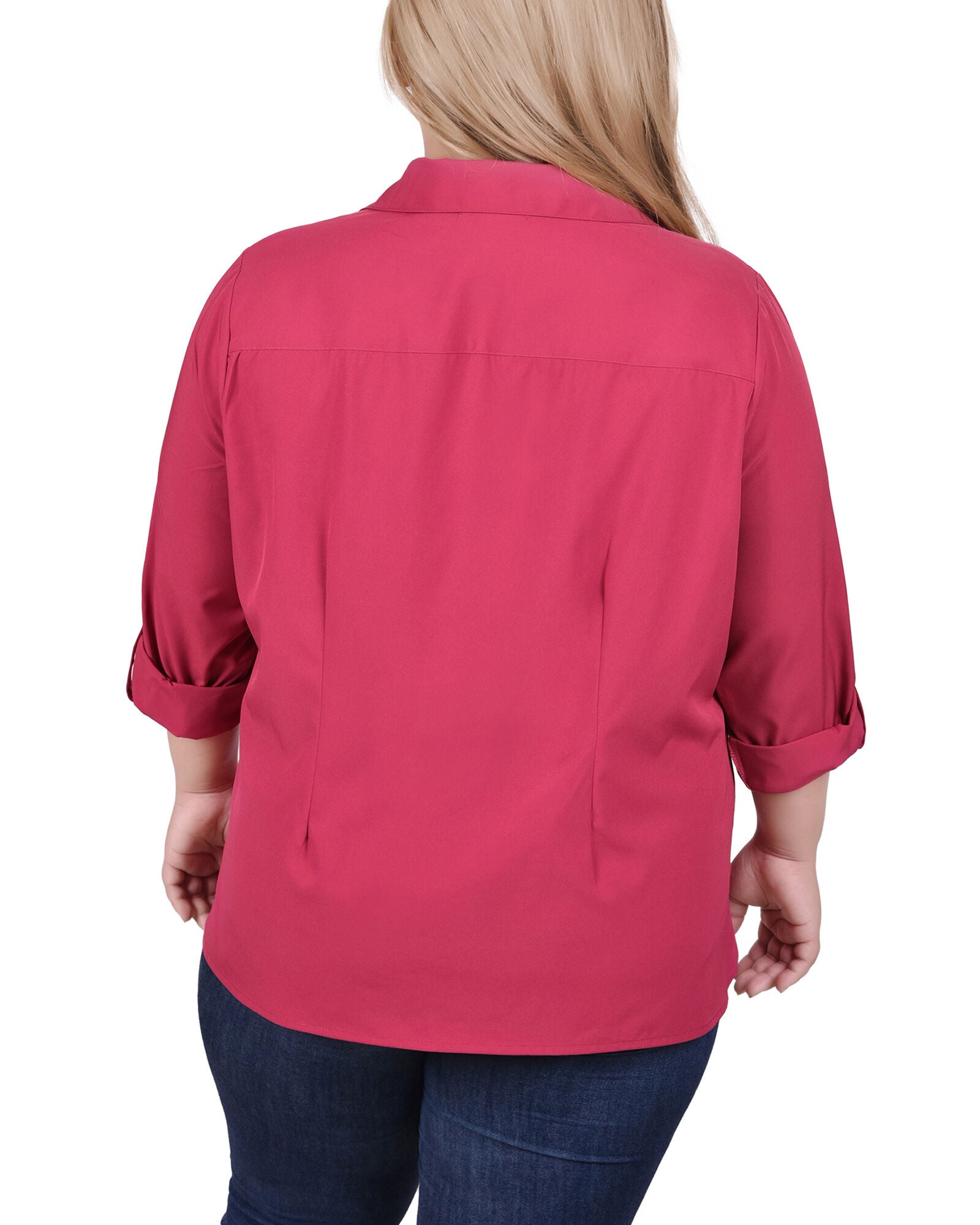 3/4 Roll Tab Blouse With Pockets, Sangria, alternate image number 2