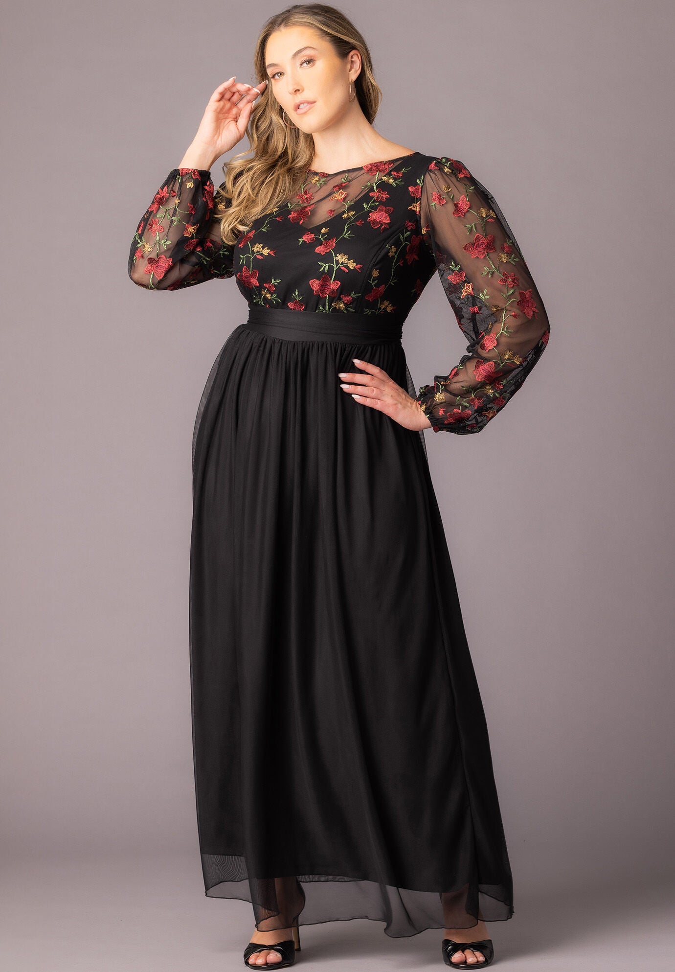Eternal Embroidered Bodice Evening Gown, Floral Flare / Black, alternate image number 3
