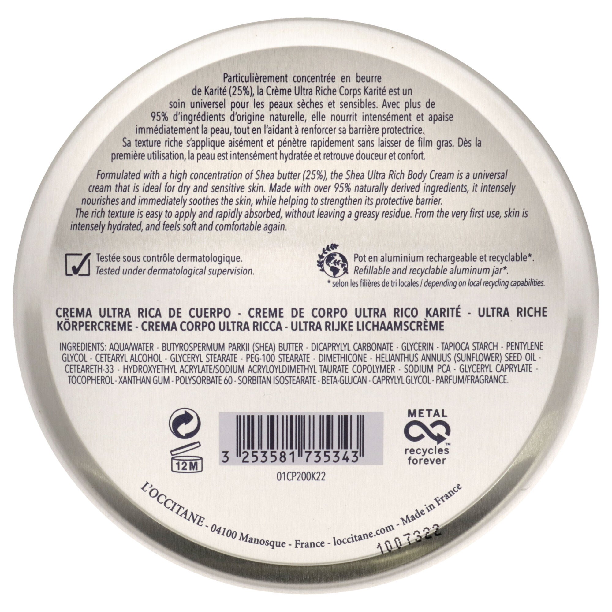 Shea Butter Ultra Rich Body Cream by LOccitane for Unisex - 6.9 oz Body Cream, See Description, alternate image number 2