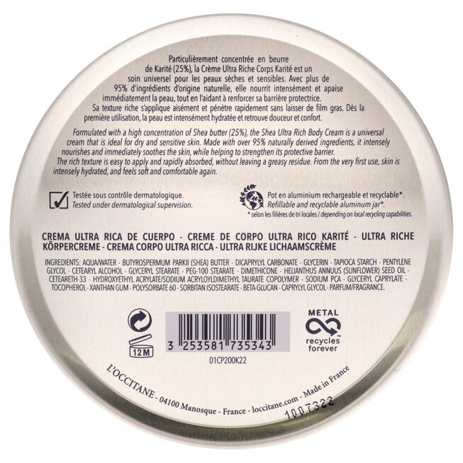 Shea Butter Ultra Rich Body Cream by LOccitane for Unisex - 6.9 oz Body Cream, See Description, alternate image number 2