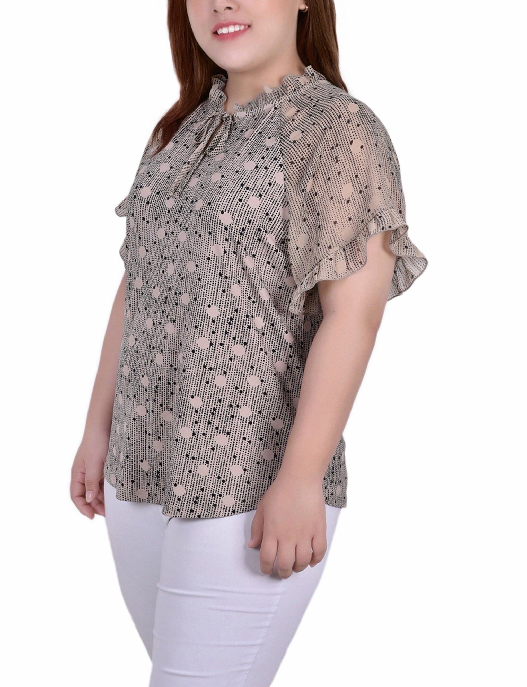 Short Ruffled Sleeve Crepe Knit Top With Chiffon Sleeves, Doeskin Nursedot, alternate image number 1