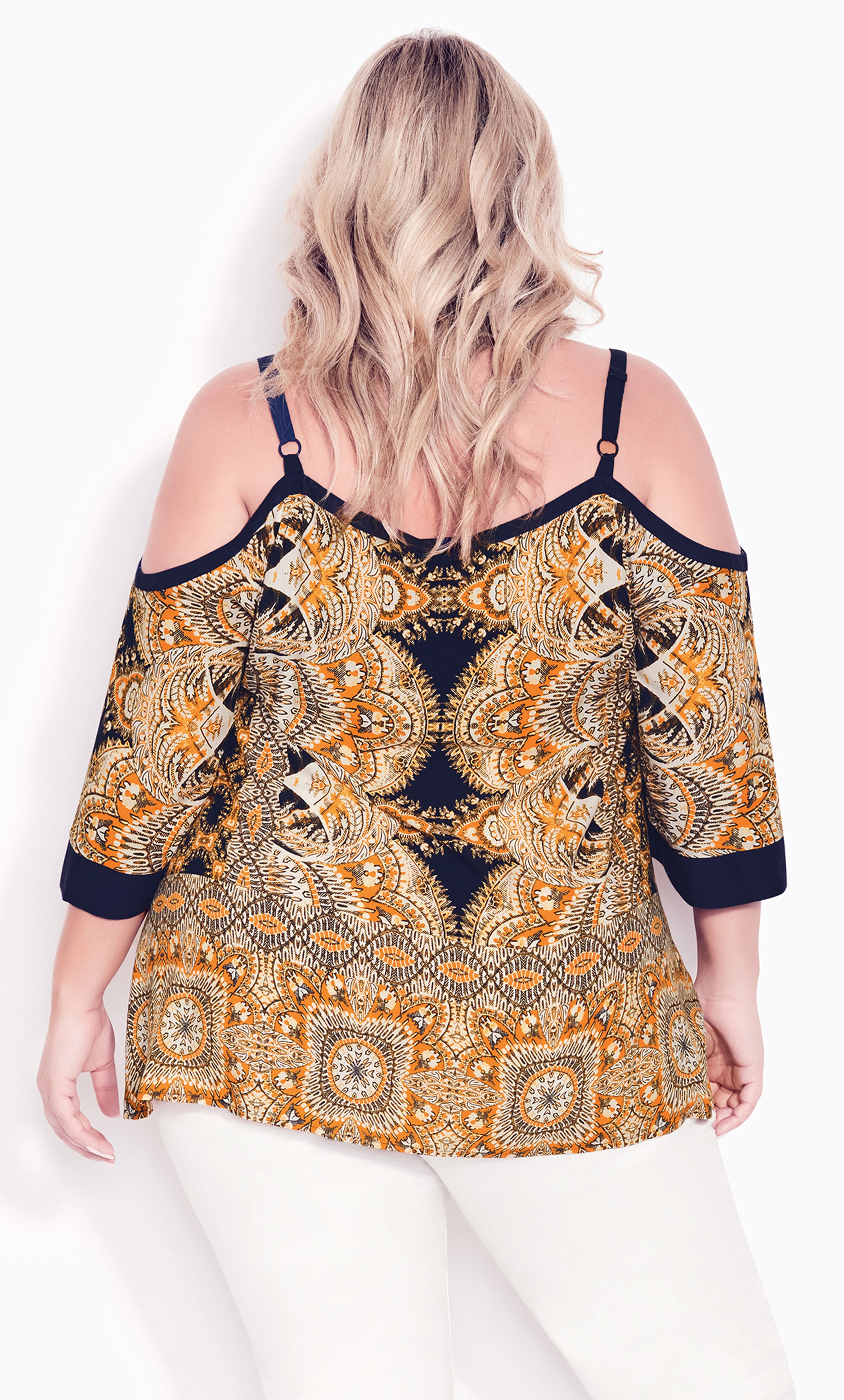 Daisy Cold Shoulder Border Top - gold, , alternate image number 2