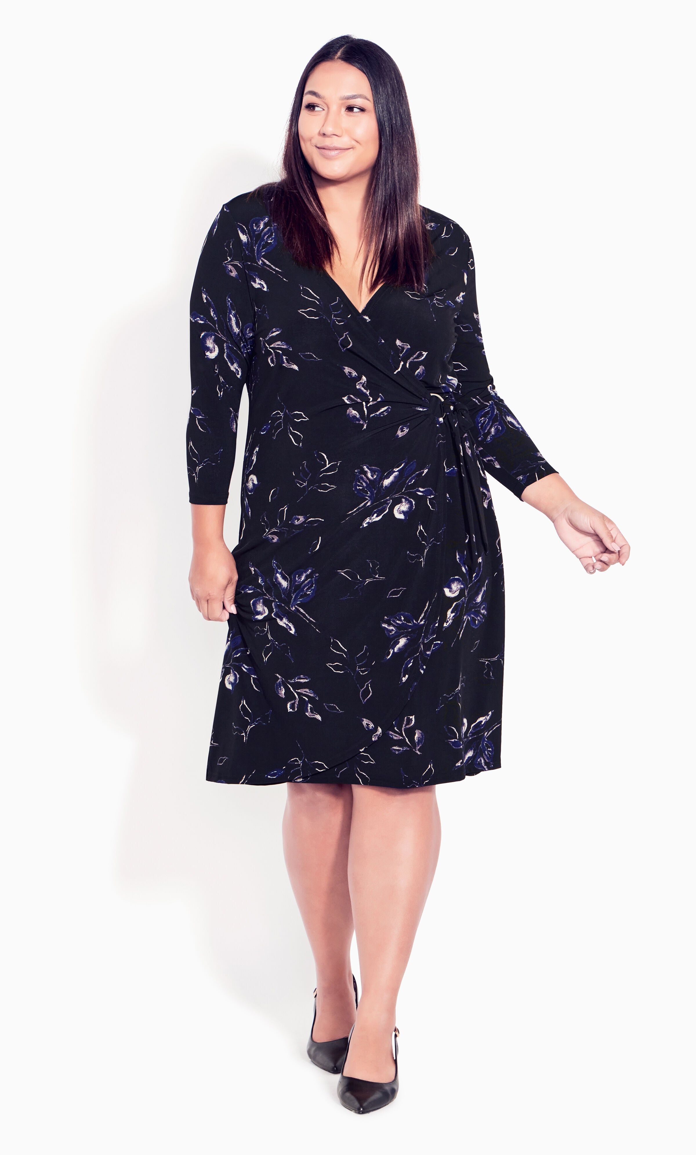 Darna Wrap Dress - black floral, Black, hi-res image number 0
