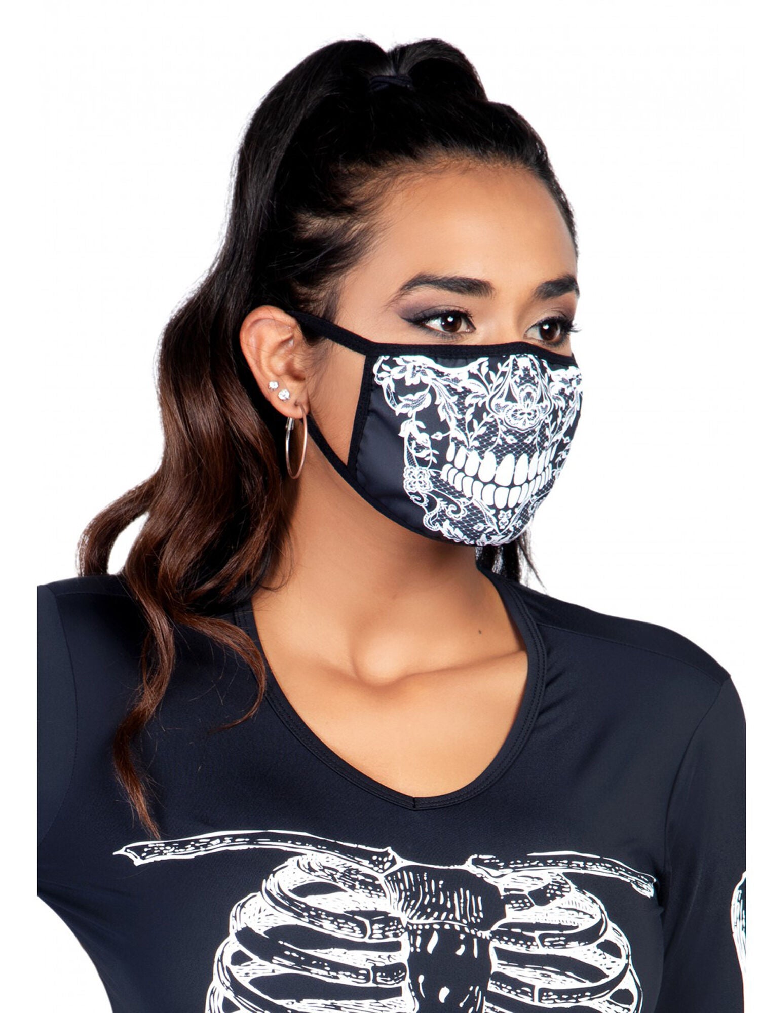 Lace Skull Print Face Mask, , alternate image number 2