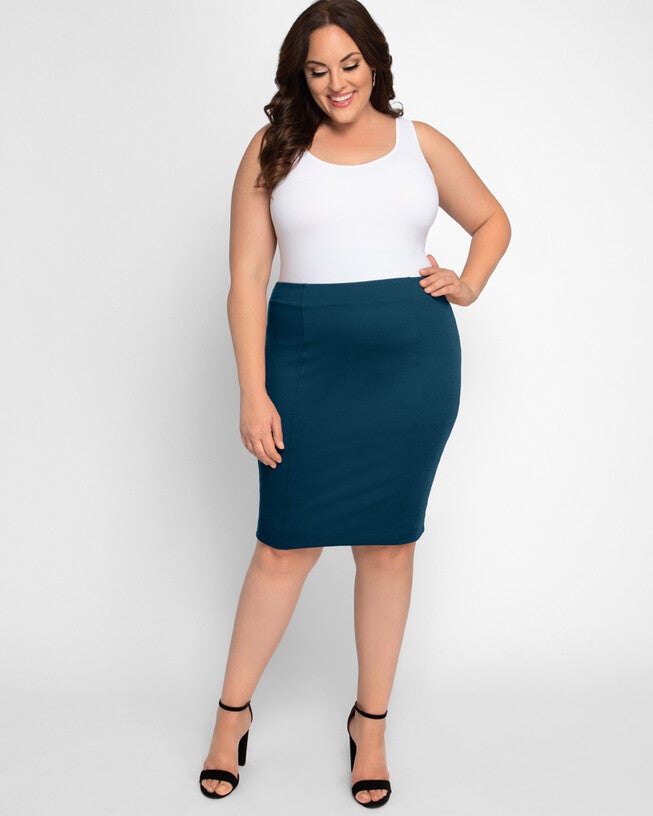 Priscilla Knit Pencil Skirt, BlueTeal, alternate image number null