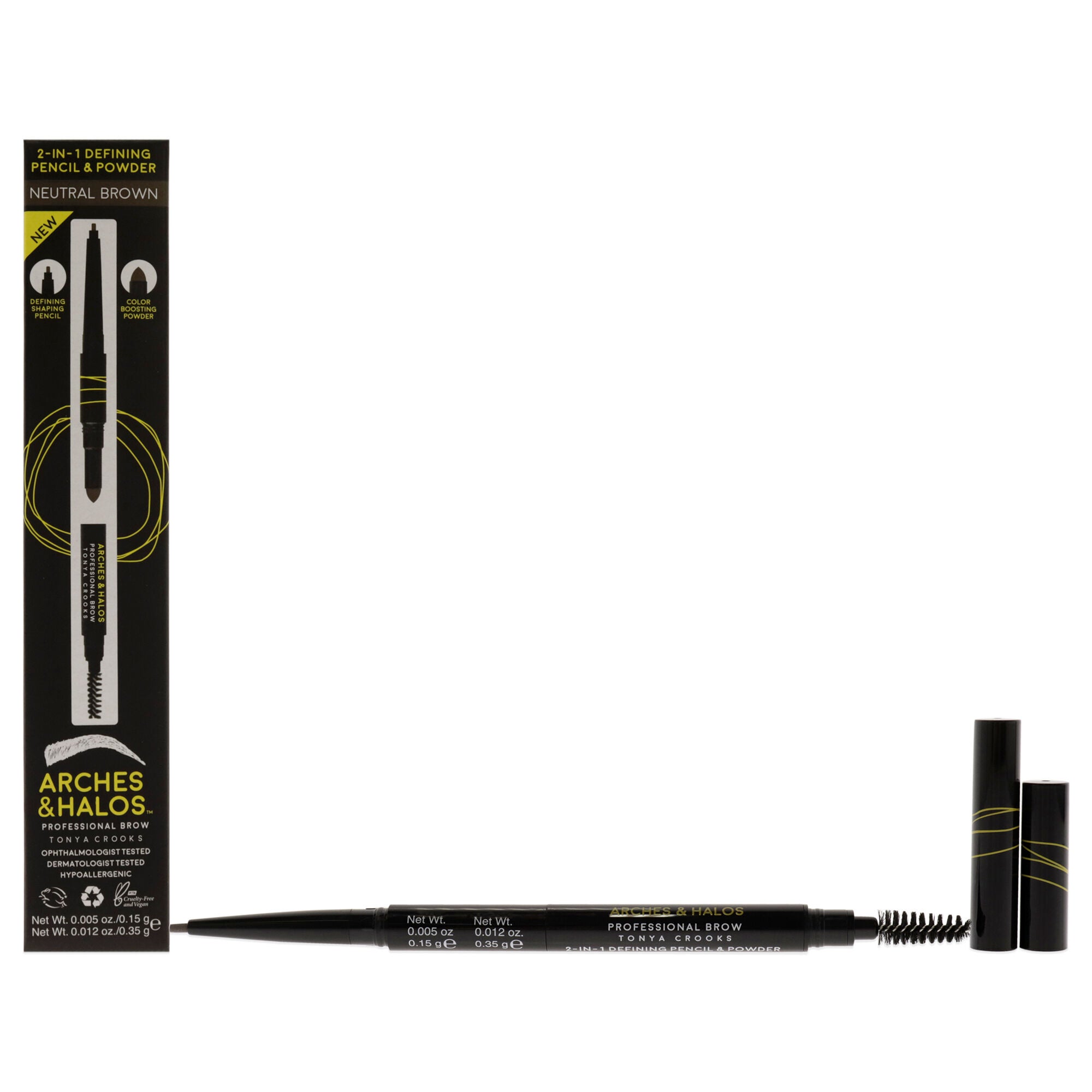 2-in-1 Defining Eyebrow Pencil and Powder - Neutral Brown by Arches and Halos for Women - 0.017 oz Makeup, See Description, hi-res image number 0