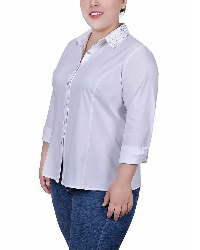 Long Sleeve Button Front Blouse, , alternate image number null
