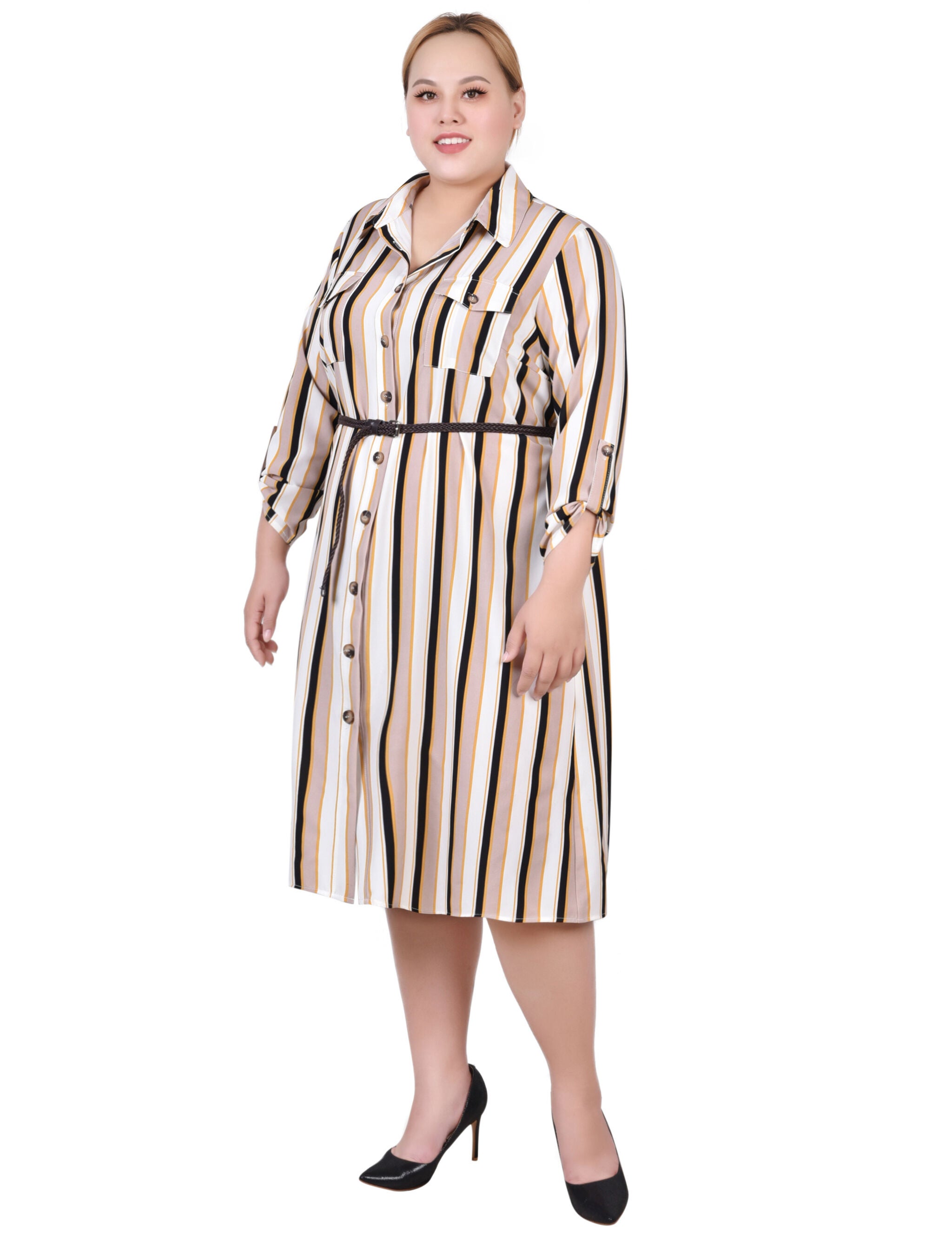 3/4 Roll Tab Sleeve Shirtdress, , alternate image number 5