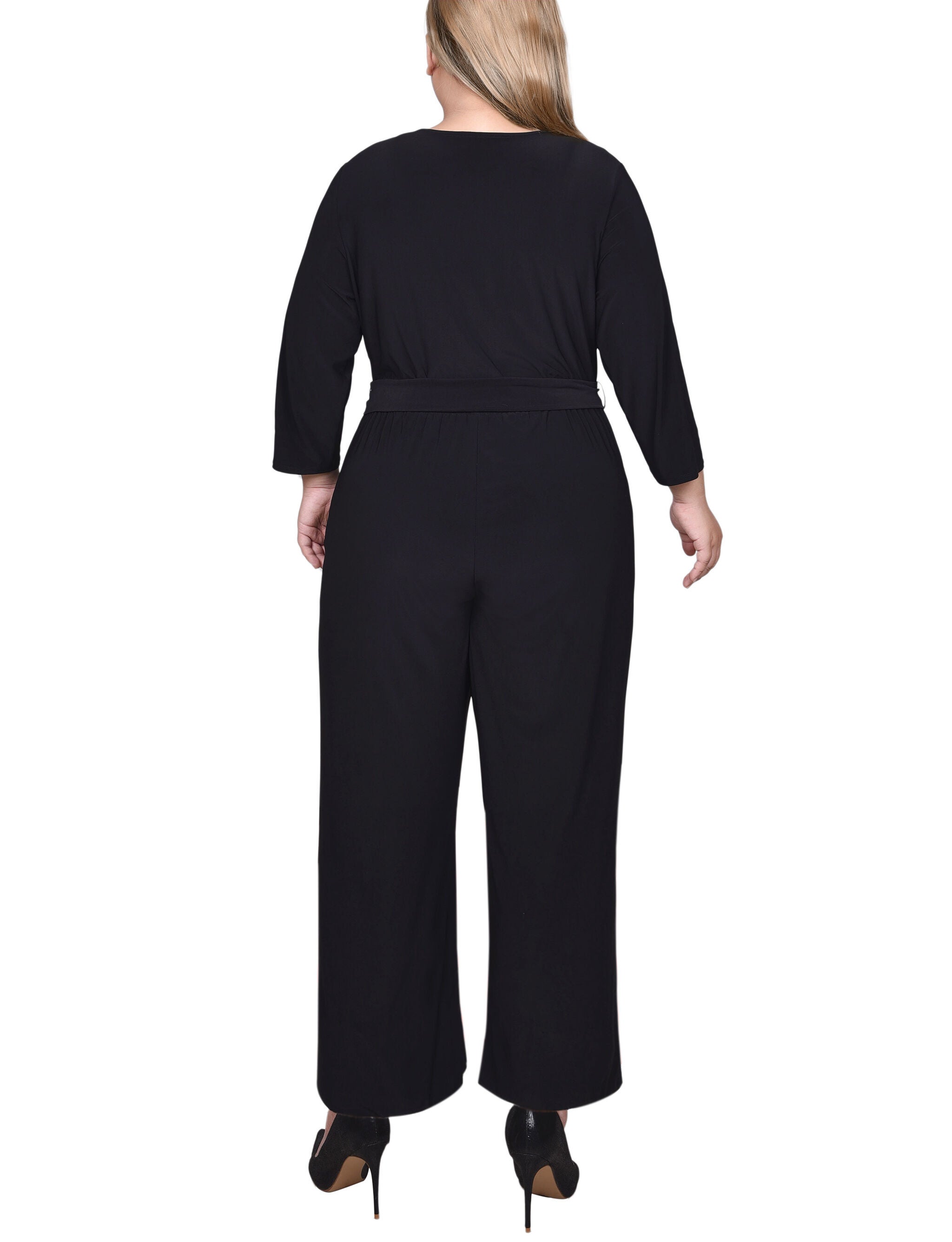 3/4 Sleeve Belted Jumpsuit, , alternate image number 4