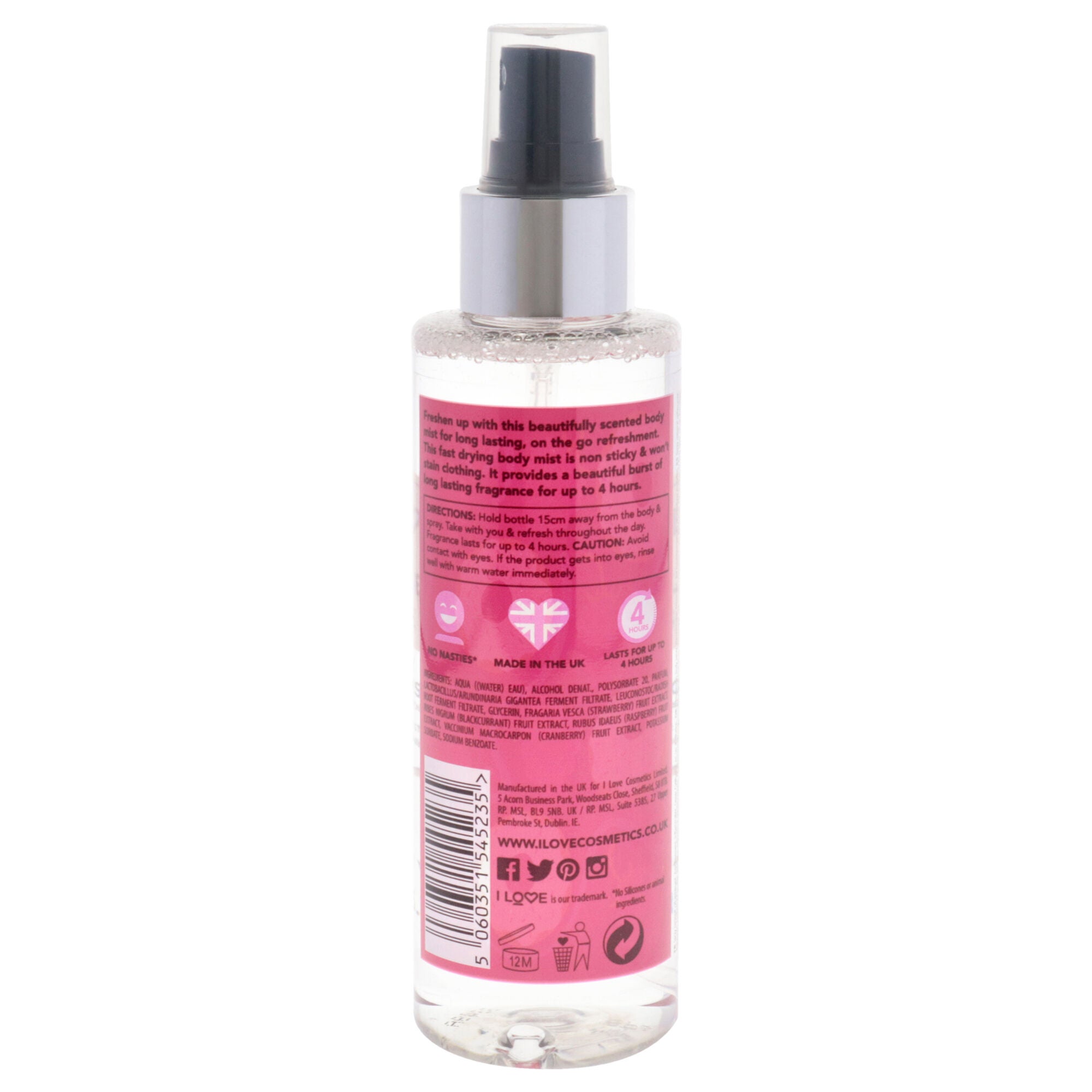 Scented Body Mist - Glazed Raspberry by I Love Cosmetics for Women - 5.1 oz Body Mist, See Description, alternate image number 1