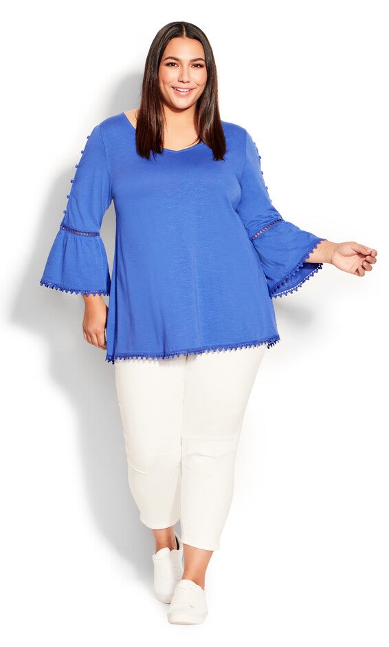 Crochet Split Sleeve Top - dazzling blue, , alternate image number 4