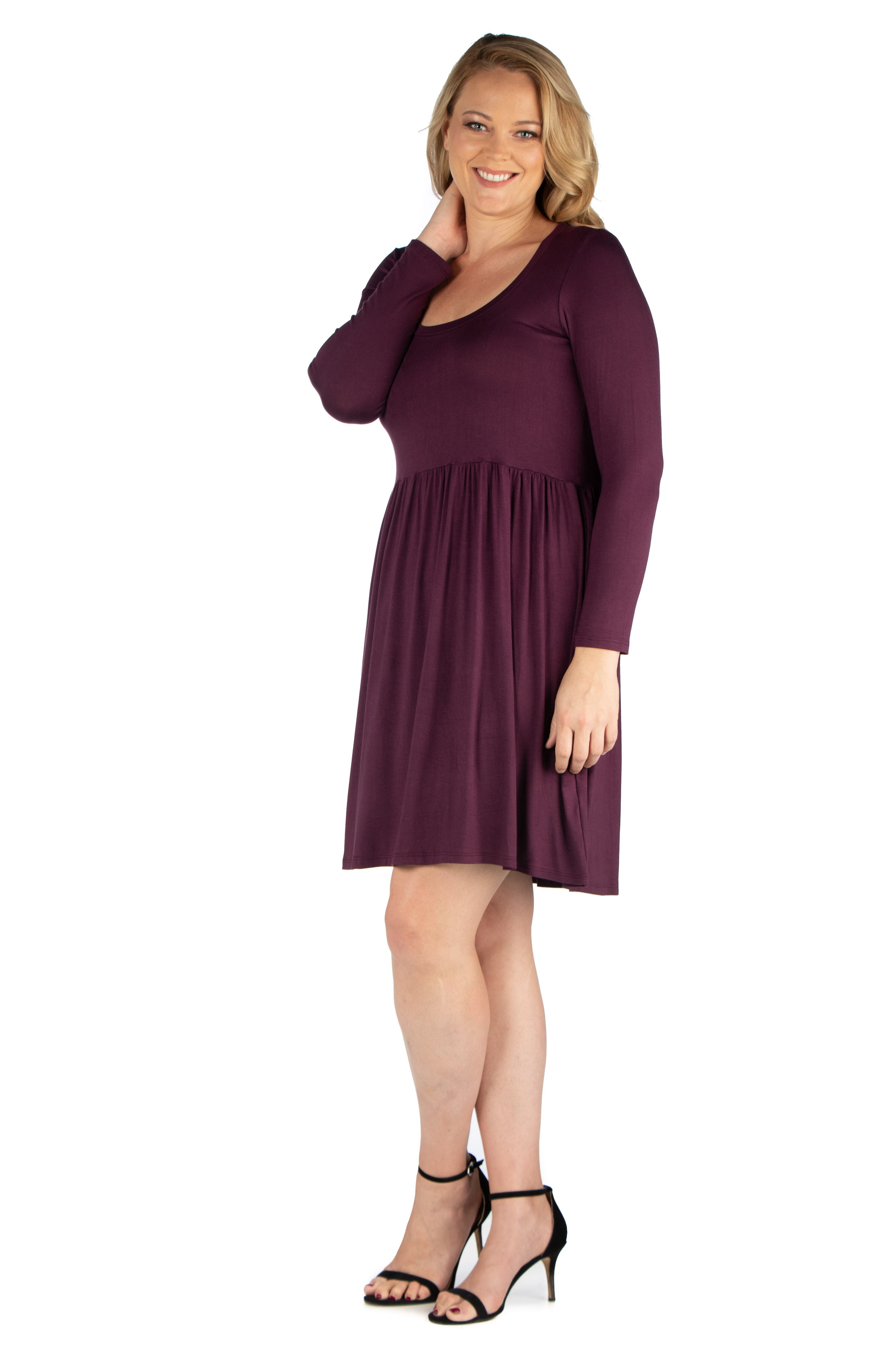 Casual Long Sleeve Pleated Plus Size Dress, , alternate image number 2