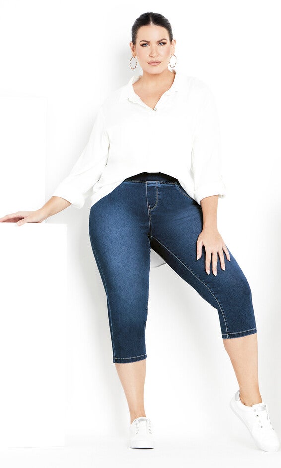 Butter Denim Pull On Crop Jean - mid wash, Blue, hi-res image number 0