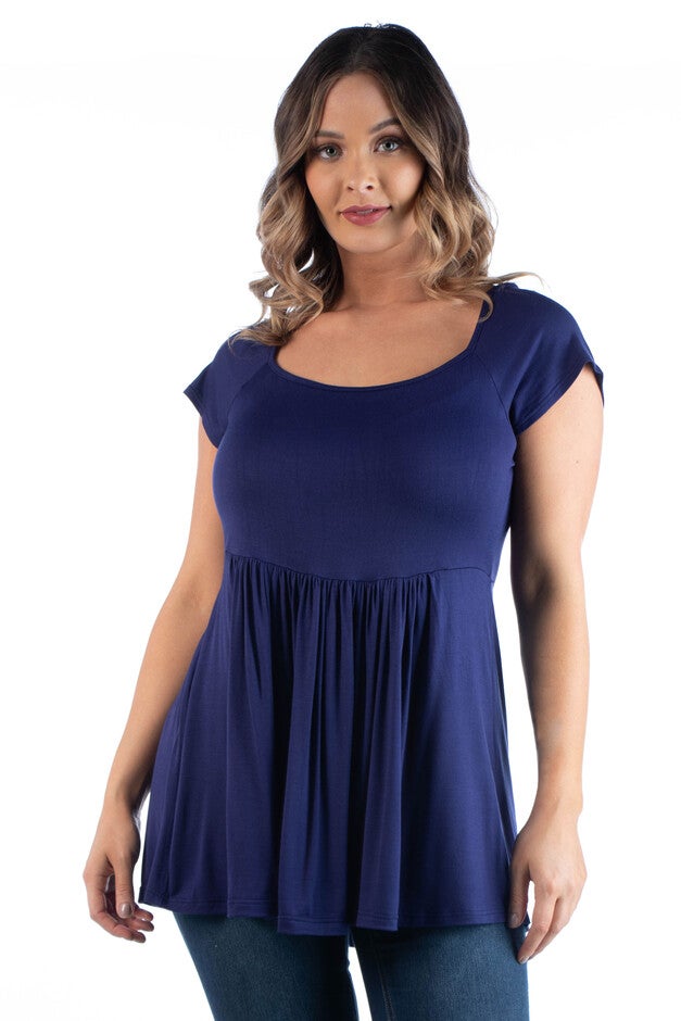 Cap Sleeve Plus Size Babydoll Tunic Top, Navy, hi-res image number null