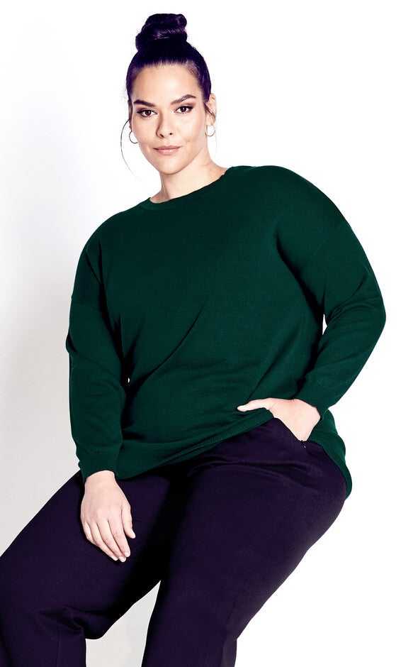 Tully Curved Hem Sweater - green moss, Green, hi-res image number 0