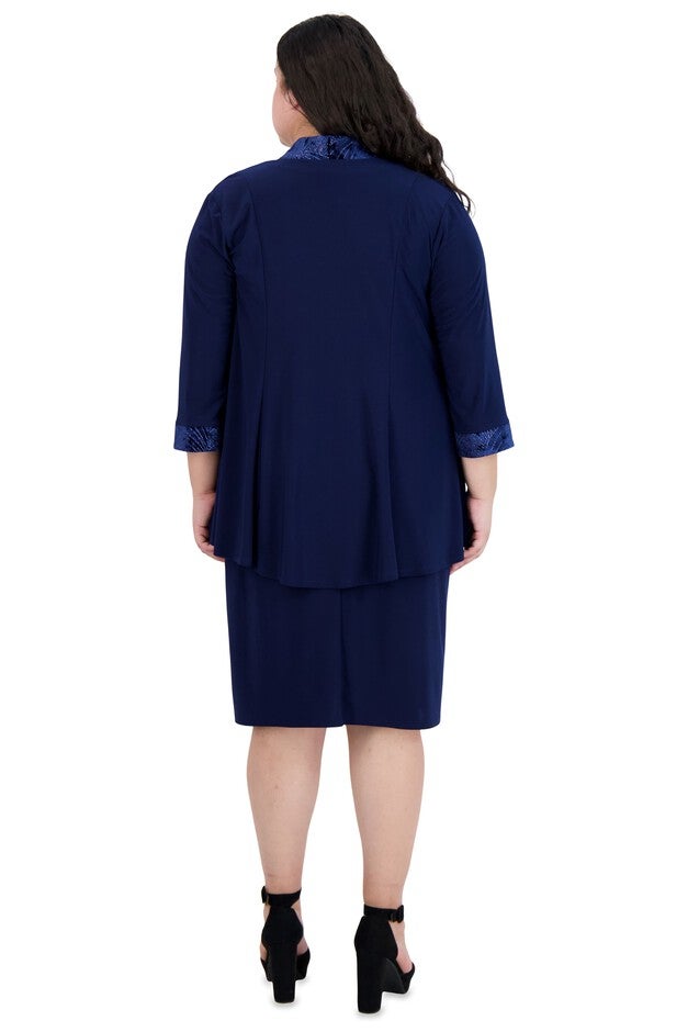 Two-Piece Banded Glitter Velvet Jacket and Dress Set - Plus, , alternate image number null