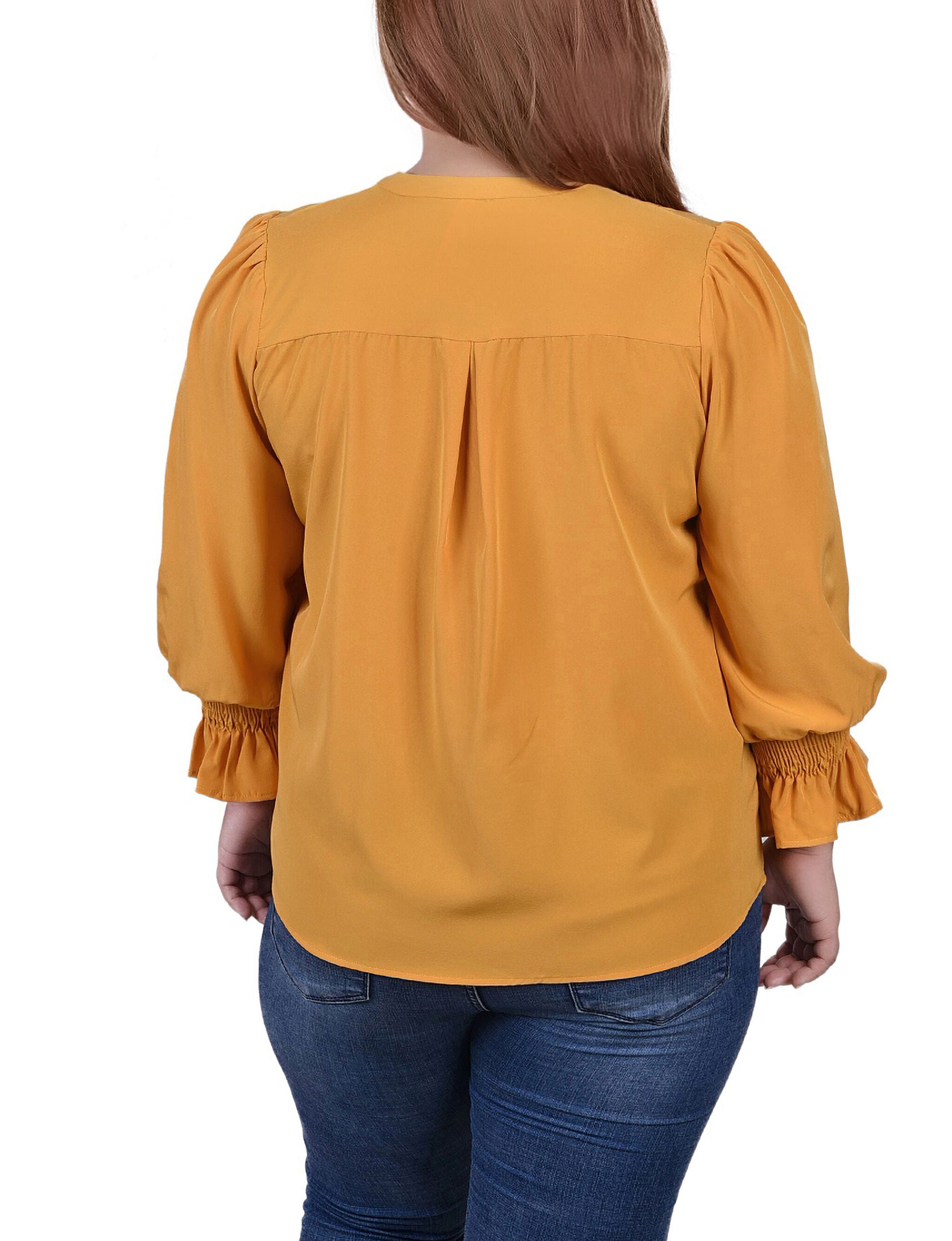 Long Sleeve Y Neck Blouse, Golden Glow, alternate image number 2