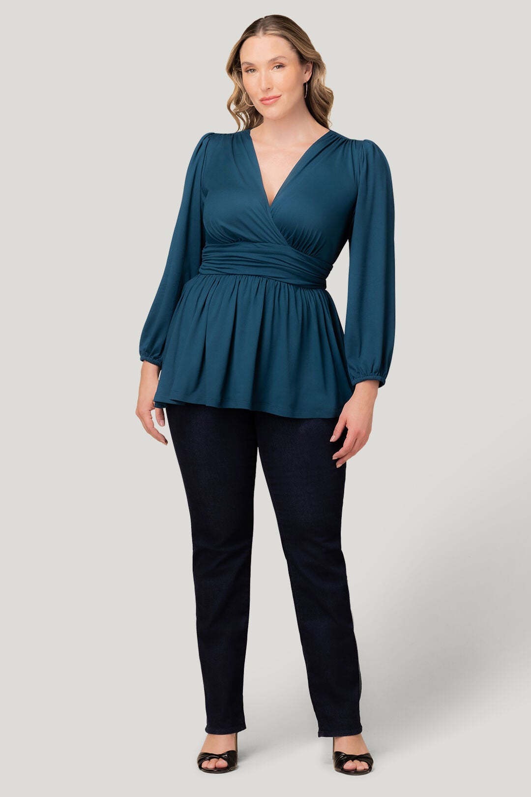 Leah Long Sleeve Tunic Top, Deep Teal / Teal, hi-res image number 0