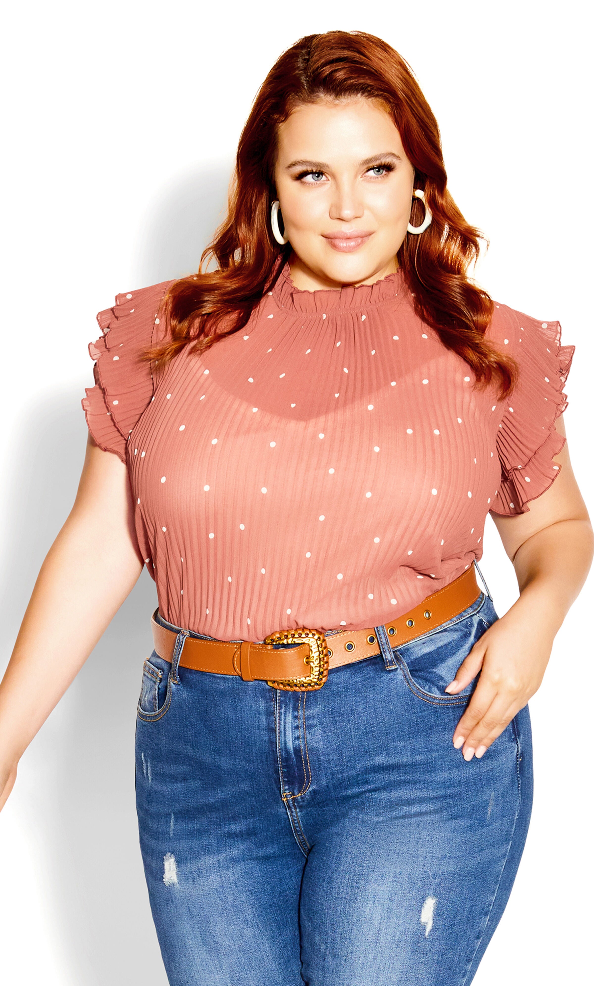 Pleated Spot Top - cinnamon, Brown, hi-res image number 0