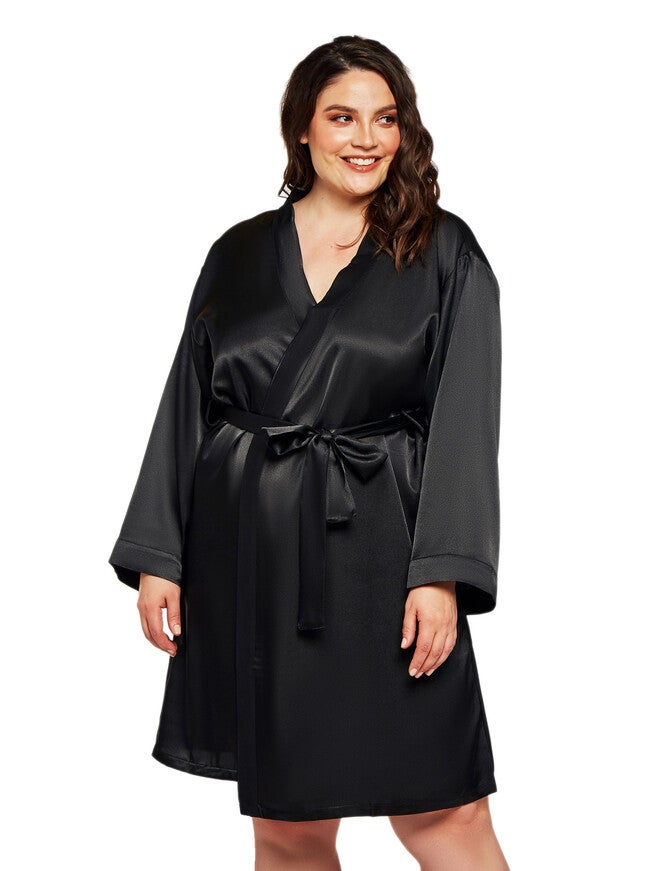 Satin Robe, Black, hi-res image number null