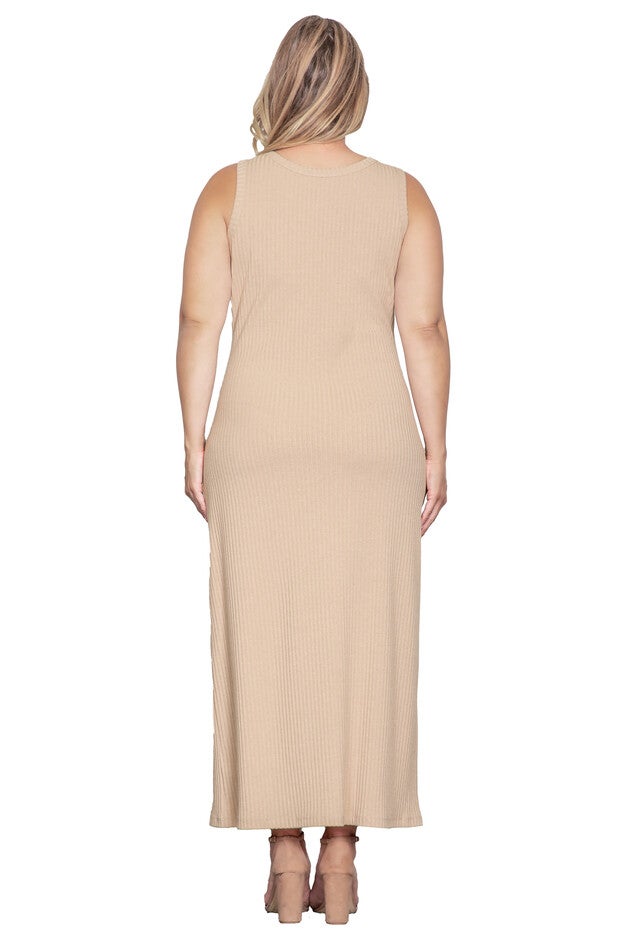 Sleeveless Rib-Knit Maxi Dress, Wheat / Beige, alternate image number null