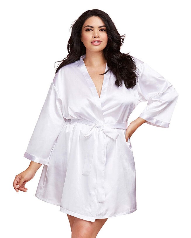 Satin Charmeuse Bride Robe, White, hi-res image number null