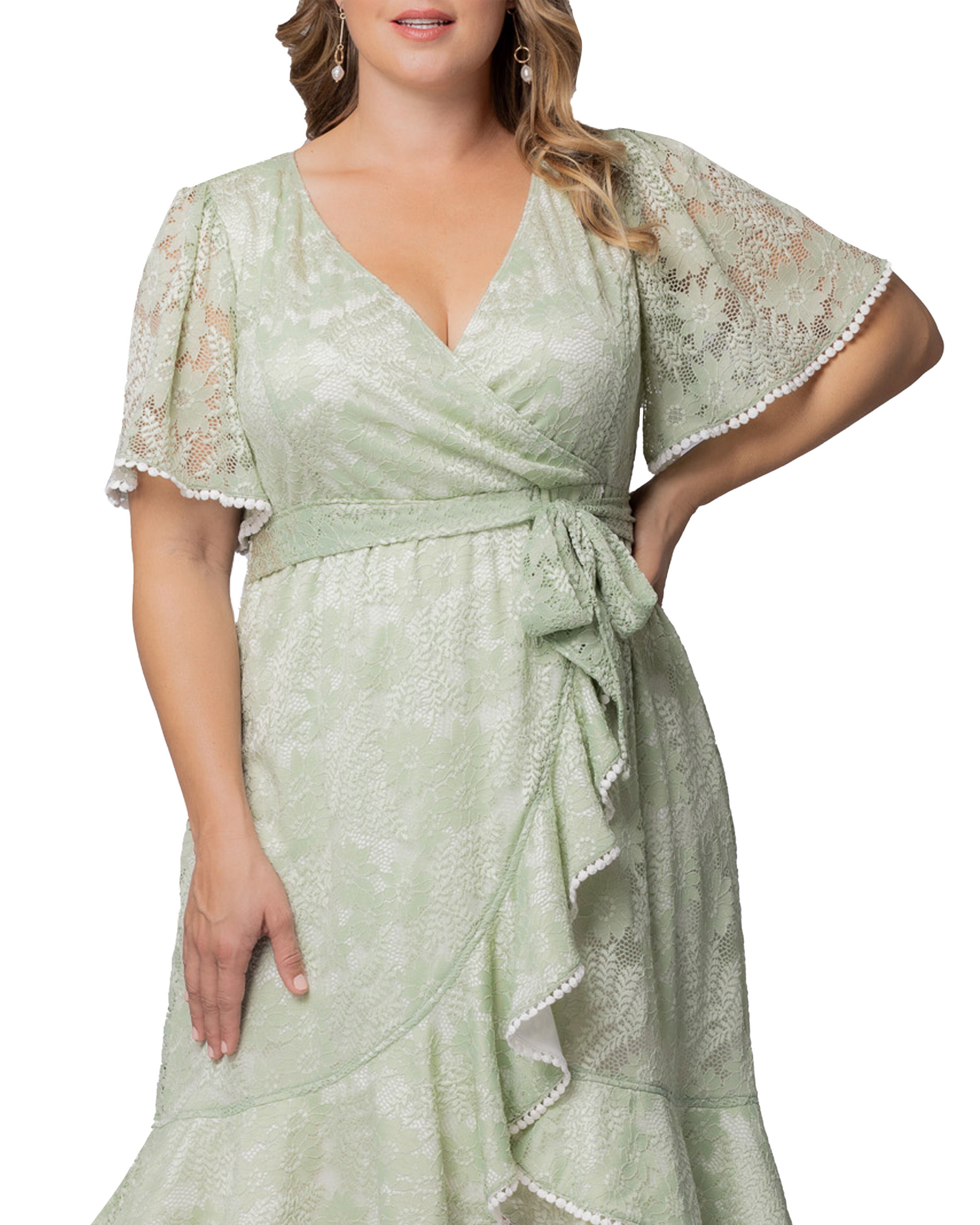 Palermo Lace Faux Wrap Dress, SAGE / Sage Green, alternate image number 2