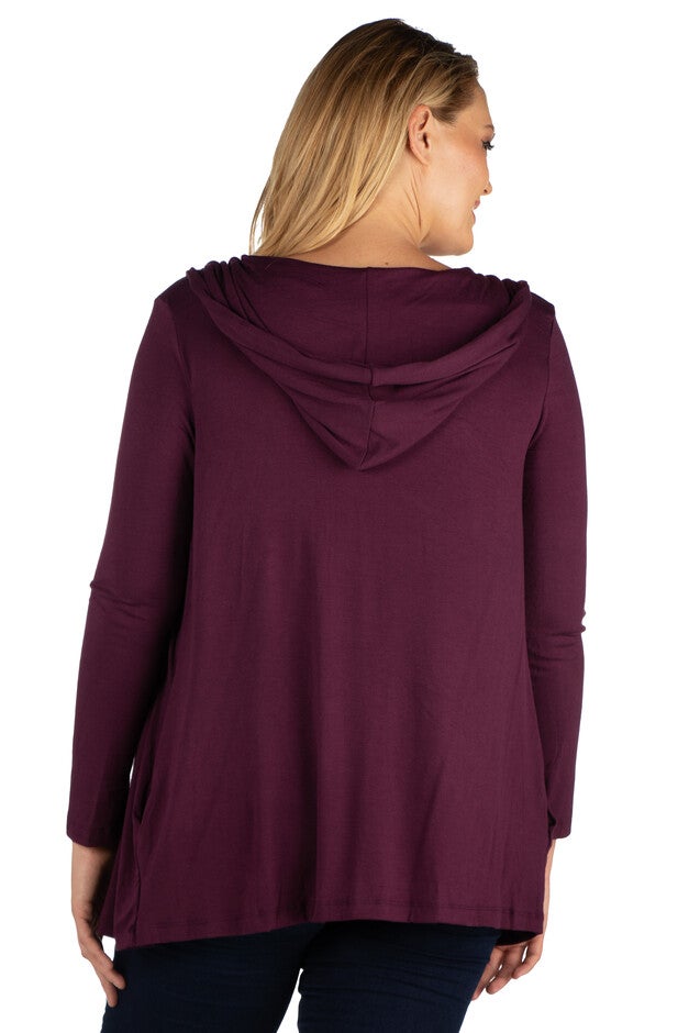 Open Front Lightweight Hooded Plus Size Cardigan, , alternate image number 1