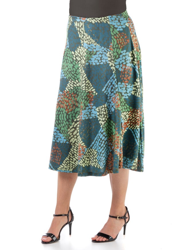 Green Print Midi Length Plus Size Skirt, , alternate image number null
