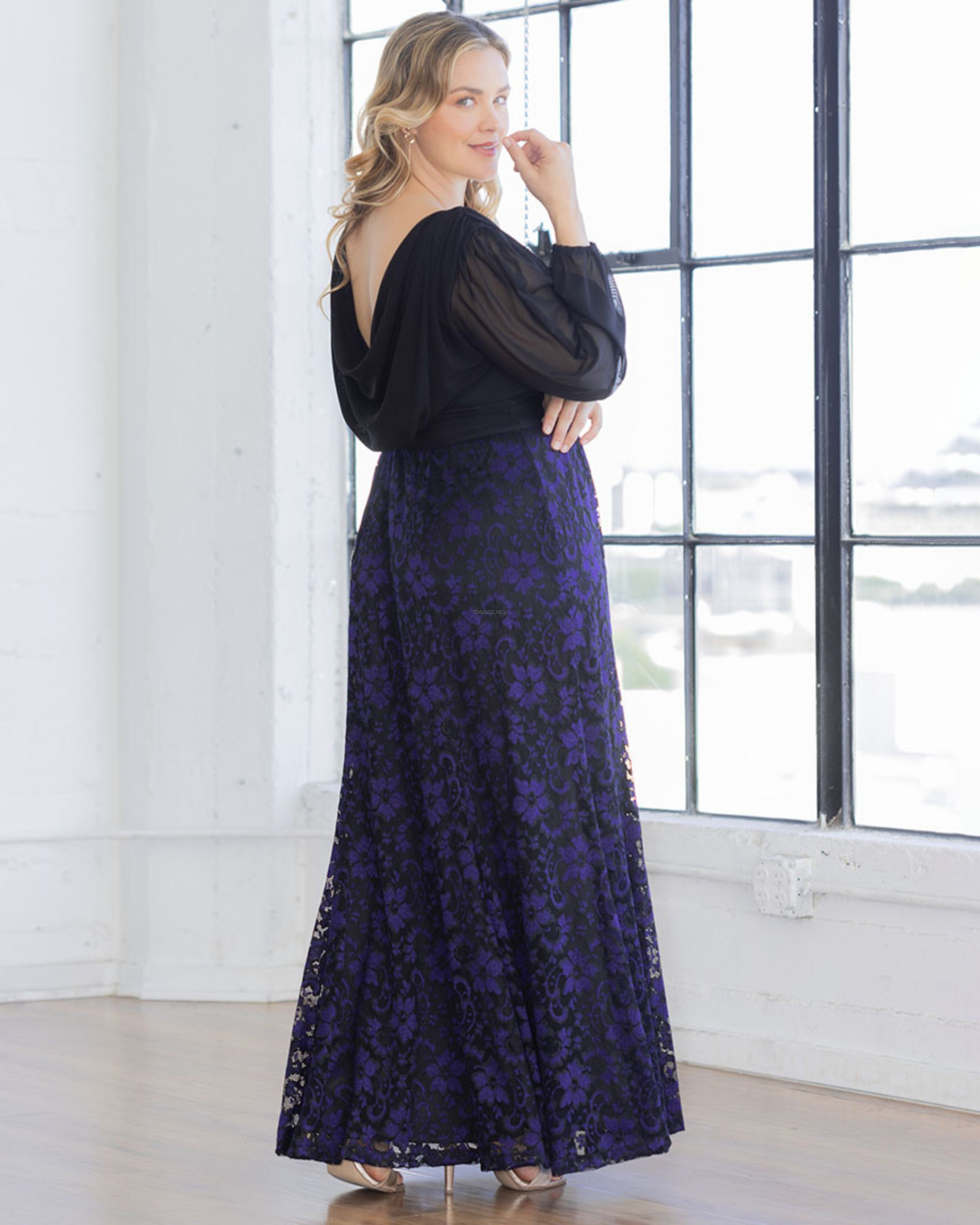 Mon Tresor Lace Evening Gown, VIOLET NOIR / Purple, alternate image number 4