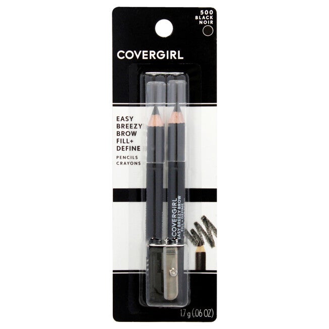 Easy Breezy Brow Set - 500 Black by CoverGirl for Women - 3 Pc 2 x 0.6oz Eyebrow Pencil, Sharpener, See Description, hi-res image number 0