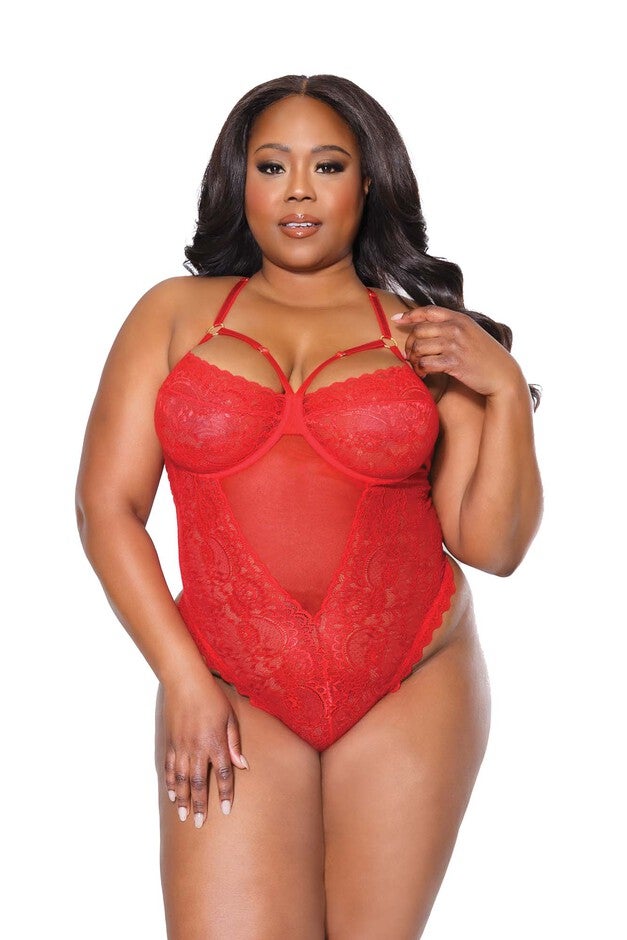 Lace Underwire Teddy, Red / red, hi-res image number 0