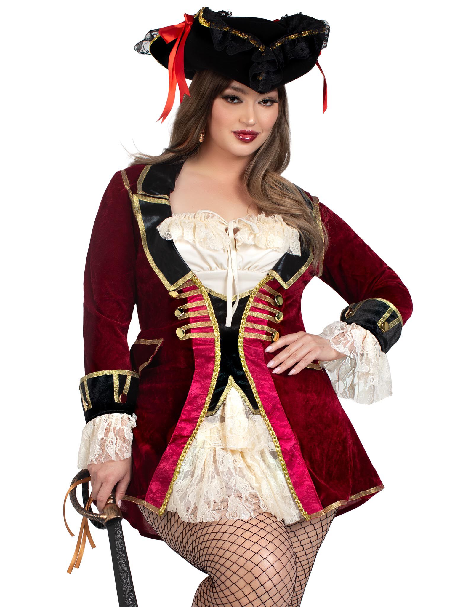 Pirate Captain Costume Dress, Red, hi-res image number 0